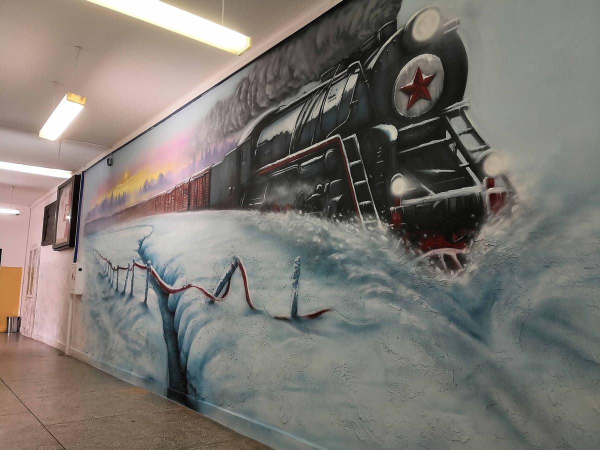 Historical train locomotive representing deportations